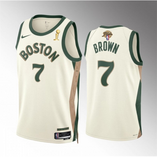 Men's Boston Celtics #7 Jaylen Brown 2024 Finals Champions City Edition Stitched Basketball Jersey - Ujersey