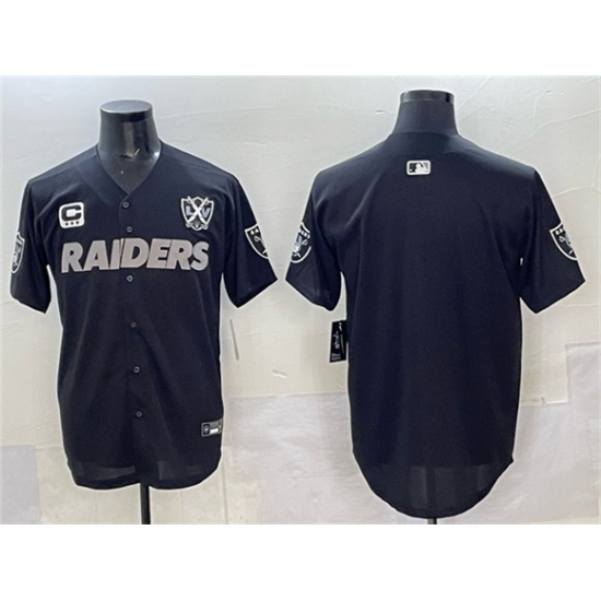 Men's Las Vegas Raiders Blank Black With Nevada Silver Stat And 65th Anniversary 3-Star C Stitched Baseball Jersey - Ujersey