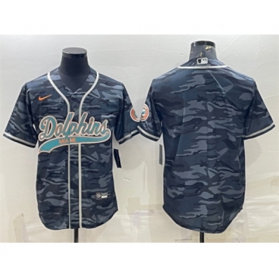 Men's Miami Dolphins Blank Gray Camo With Patch Cool Base Stitched Baseball Jersey - Ujersey