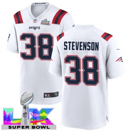 Men's New England Patriots #38 Rhamondre Stevenson White 2025 2026 Super Bowl LX F U S E Stitched Jersey - ujerseystore