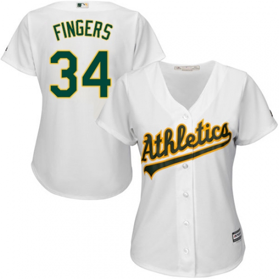 Women's Majestic Oakland Athletics #34 Rollie Fingers Authentic White Home Cool Base MLB Jersey - Ujersey