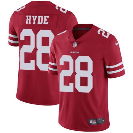 Youth Nike San Francisco 49ers #28 Carlos Hyde Red Team Color Vapor Untouchable Limited Player NFL Jersey - Ujersey