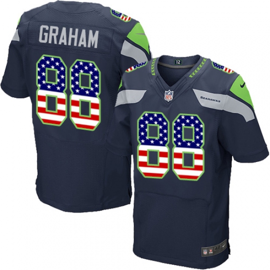 Men's Nike Seattle Seahawks #88 Jimmy Graham Elite Navy Blue Home USA Flag Fashion NFL Jersey - ujerseystore