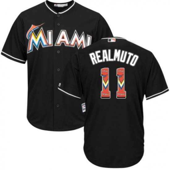 Men's Majestic Miami Marlins #11 J. T. Realmuto Authentic Black Team Logo Fashion Cool Base MLB Jersey - Ujersey