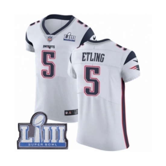 Men's Nike New England Patriots #5 Danny Etling White Vapor Untouchable Elite Player Super Bowl LIII Bound NFL Jersey - Ujersey