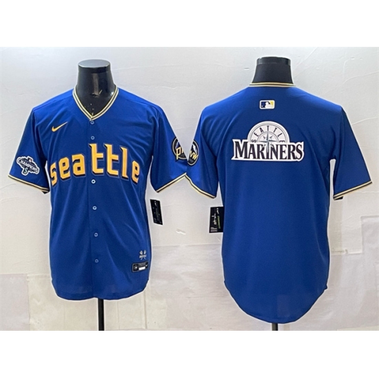 Men's Seattle Mariners Team Big Logo Royal With 2025 AL West Division Champions City Connect Limited Stitched Baseball Jersey - Ujersey