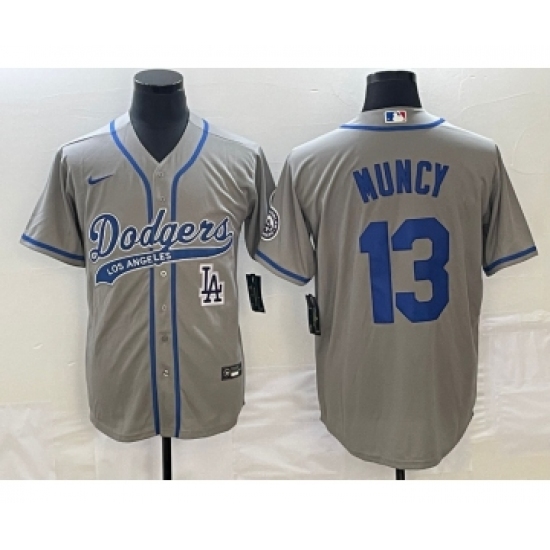 Men's Los Angeles Dodgers #13 Max Muncy Grey Cool Base Stitched Baseball Jersey1 - Ujersey