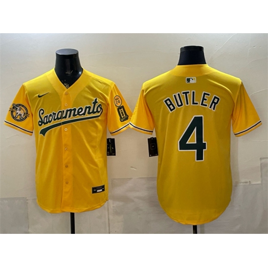 Men's Oakland Athletics #4 Lawrence Butler 2026 Yellow Alternate Sacramento Celebrating 125 Years Vapor Limited Stitched Baseball Jersey - Ujersey