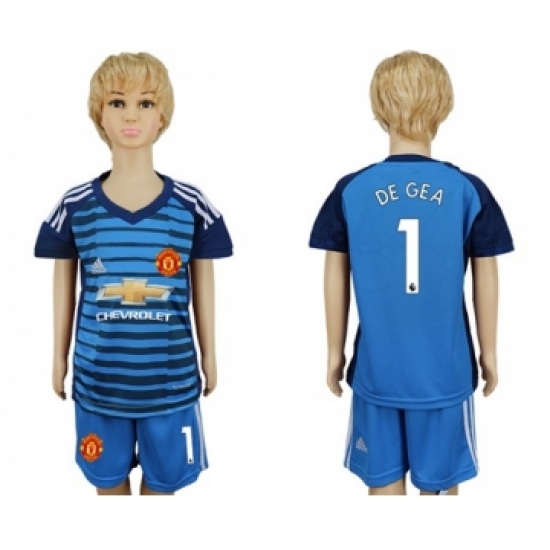 Manchester United #1 De Gea Blue Kid Soccer Club Jersey