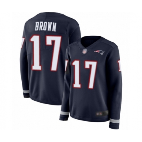 Women's New England Patriots #17 Antonio Brown Limited Navy Blue Therma Long Sleeve Football Jersey - Ujersey