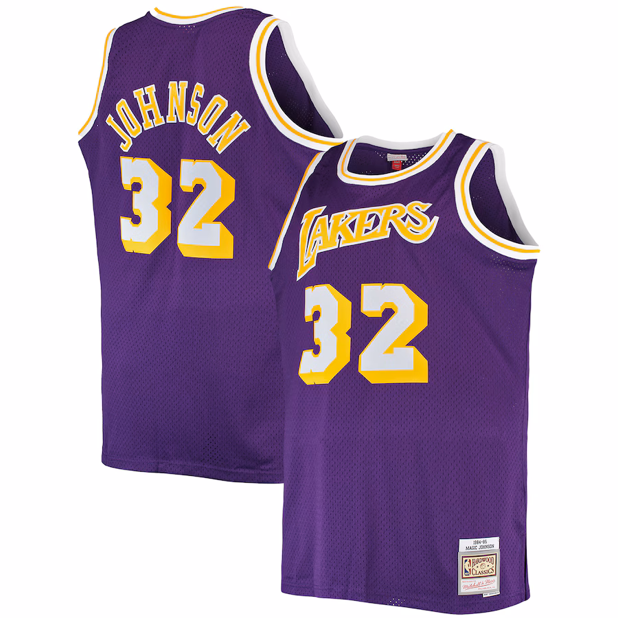 Men's Los Angeles Lakers Magic Johnson Mitchell & Ness Purple Big & Tall 1984/85 Hardwood Classics Swingman Jersey - Ujersey NHL
