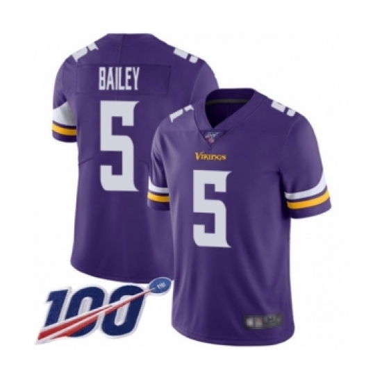Men's Minnesota Vikings #5 Dan Bailey Purple Team Color Vapor Untouchable Limited Player 100th Season Football Jersey - Ujersey