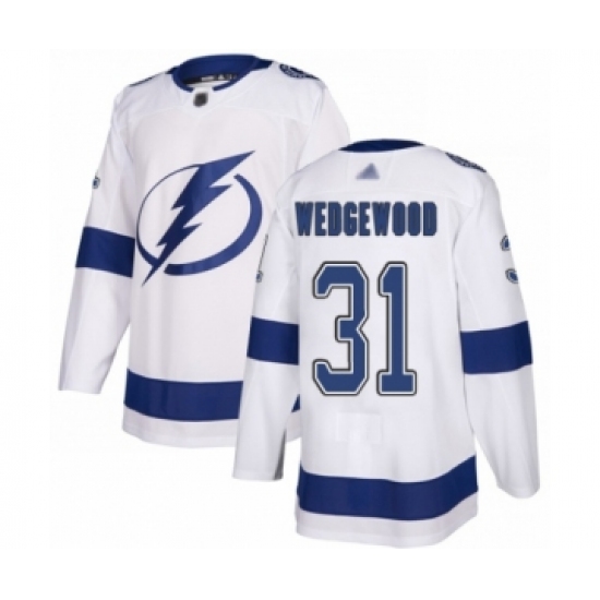 Men's Tampa Bay Lightning #31 Scott Wedgewood Authentic White Away Hockey Jersey - Ujersey