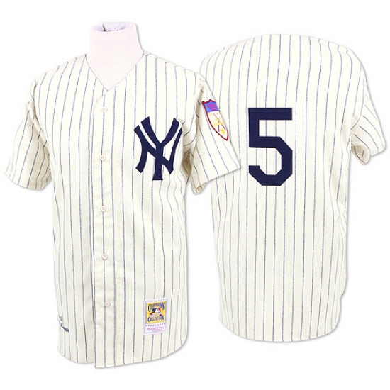 Men's Mitchell and Ness New York Yankees #5 Joe DiMaggio Replica White Throwback MLB Jersey - Ujersey