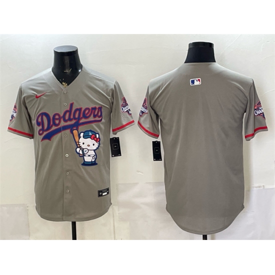 Men's Los Angeles Dodgers Blank Grey Hello Kitty Night 2025 World Series Champions Stitched Baseball Jersey - Ujersey