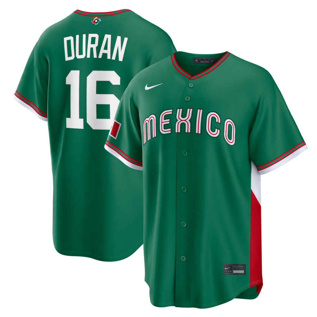 Men's Mexico Baseball Jarren Duran Nike Green 2026 World Baseball Classic Road Stadium Jersey - Ujersey Shop