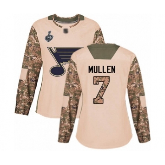 Women's St. Louis Blues #7 Joe Mullen Authentic Camo Veterans Day Practice 2019 Stanley Cup Final Bound Hockey Jersey