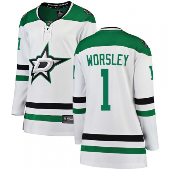 Women's Dallas Stars #1 Gump Worsley Authentic White Away Fanatics Branded Breakaway NHL Jersey - Ujersey