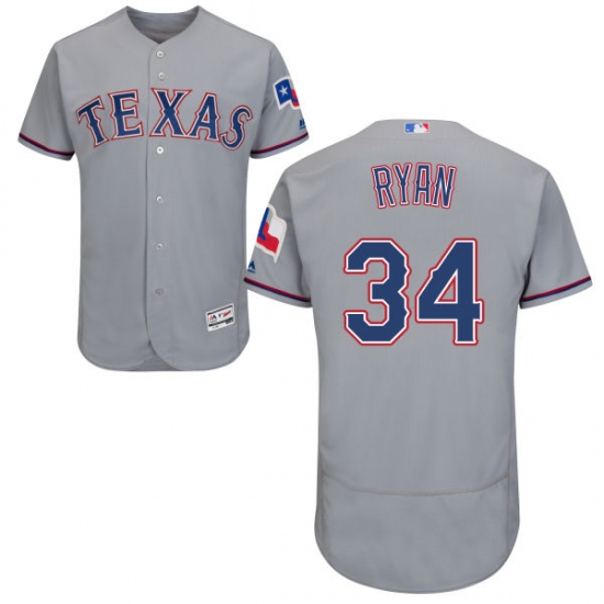 Men's Majestic Texas Rangers #34 Nolan Ryan Grey Road Flex Base Authentic Collection MLB Jersey - Ujersey