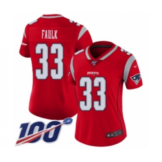 Women's New England Patriots #33 Kevin Faulk Limited Red Inverted Legend 100th Season Football Jersey - Ujersey