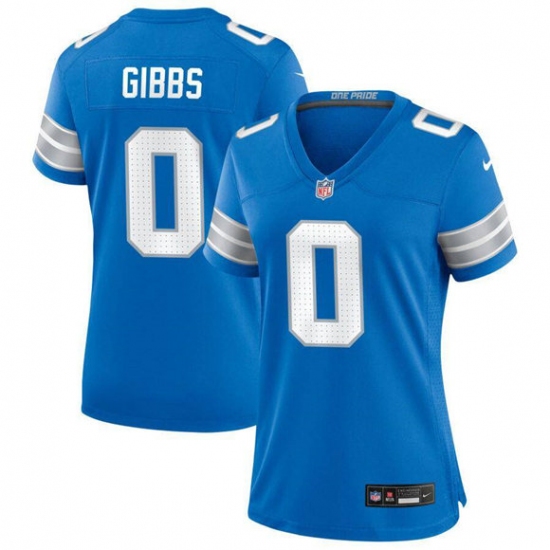 Women's Detroit Lions #0 Jahymr Gibbs Blue Limited Football Stitched Game Jersey(Run Smaller) - Ujersey