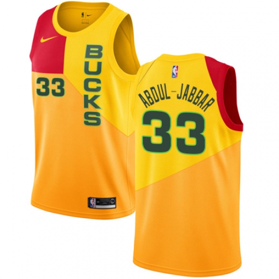 Women's Nike Milwaukee Bucks #33 Kareem Abdul-Jabbar Swingman Yellow NBA Jersey - City Edition - Ujersey