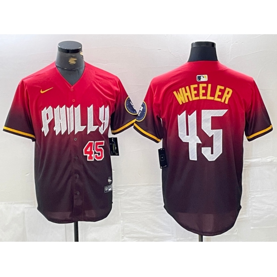 Men's Philadelphia Phillies #45 Zack Wheeler Red 2024 City Player Number Cool Base Jerseys - Ujersey