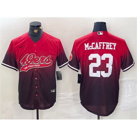 Men's San Francisco 49ers #23 Christian McCaffrey Red Black With Cool Base Baseball Stitched Jersey - Ujersey