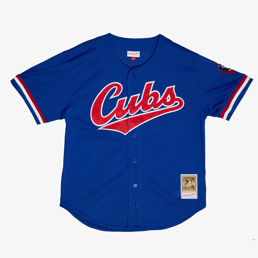 Men's Chicago Cubs Ryne Sandberg Mitchell & Ness Royal Cooperstown Collection 1996 Mesh Batting Practice Button-Up Jersey - ujerseystore