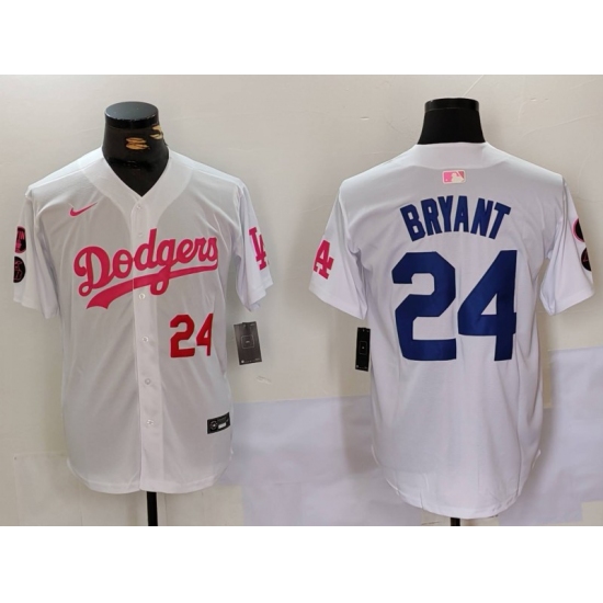 Men's Los Angeles Dodgers #24 Kobe Bryant White Pink Vin & Kobe Stitched Baseball Jerseys - Ujersey