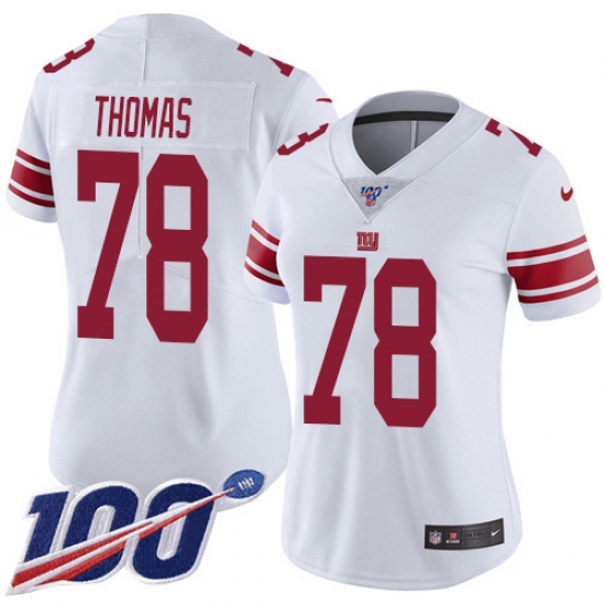 Women's New York Giants #78 Andrew Thomas White Stitched NFL 100th Season Vapor Untouchable Limited Jersey - Ujersey