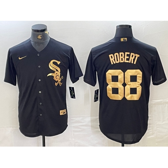 Men's Chicago White Sox #88 Luis Robert Black Gold Cool Base Stitched Baseball Jersey - Ujersey