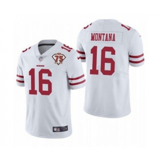Men's San Francisco 49ers #16 Joe Montana White 2021 75th Anniversary Vapor Untouchable Limited Jersey - Ujersey