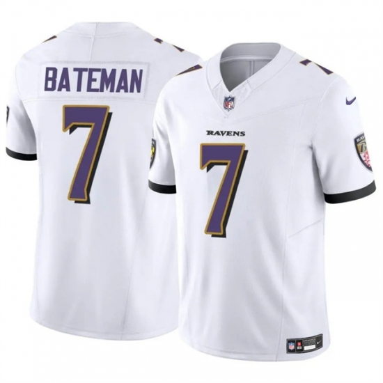 Men's Baltimore Ravens #7 Rashod Bateman White 2023 F.U.S.E Vapor Limited Football Jersey - Ujersey