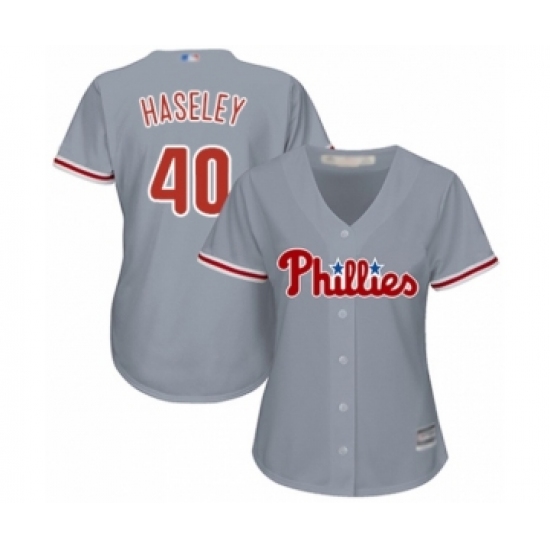 Women's Philadelphia Phillies #40 Adam Haseley Authentic Grey Road Cool Base Baseball Player Jersey