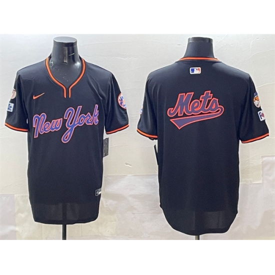 Men's New York Mets Team Big Logo Black 2025 Spring Training Stitched Baseball Jersey - Ujersey