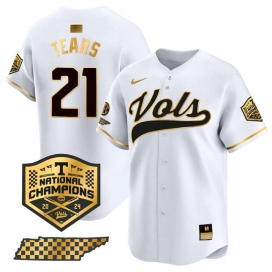 Men's Tennessee Volunteers #21 Kavares Tears White Gold 2024 Champions Vapor Limited Stitched Jersey - Ujersey