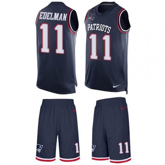 Men's Nike New England Patriots #11 Julian Edelman Limited Navy Blue Tank Top Suit NFL Jersey - Ujersey