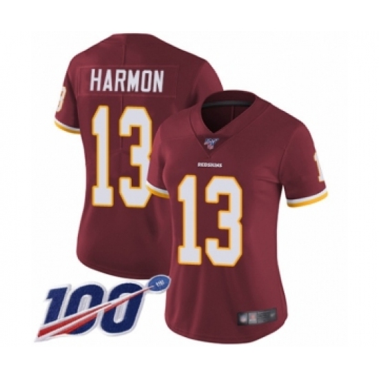 Women's Washington Redskins #13 Kelvin Harmon Burgundy Red Team Color Vapor Untouchable Limited Player 100th Season Football Jersey