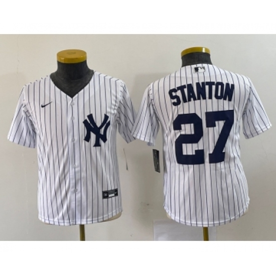 Youth Nike New York Yankees #27 Giancarlo Stanton White Stitched Cool Base Jersey - Ujersey