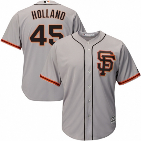 Men's Majestic San Francisco Giants #45 Derek Holland Replica Grey Road 2 Cool Base MLB Jersey - Ujersey