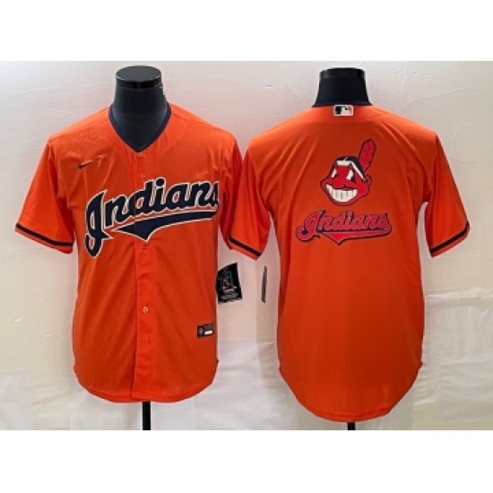 Men's Cleveland Guardians Orange Team Big Logo Cool Base Stitched Jersey - Ujersey