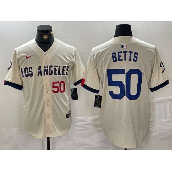 Men's Los Angeles Dodgers #50 Mookie Betts Number Cream 2024 City Connect Limited Stitched Jersey - Ujersey