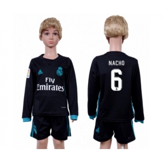Real Madrid #6 Nacho Away Long Sleeves Kid Soccer Club Jersey