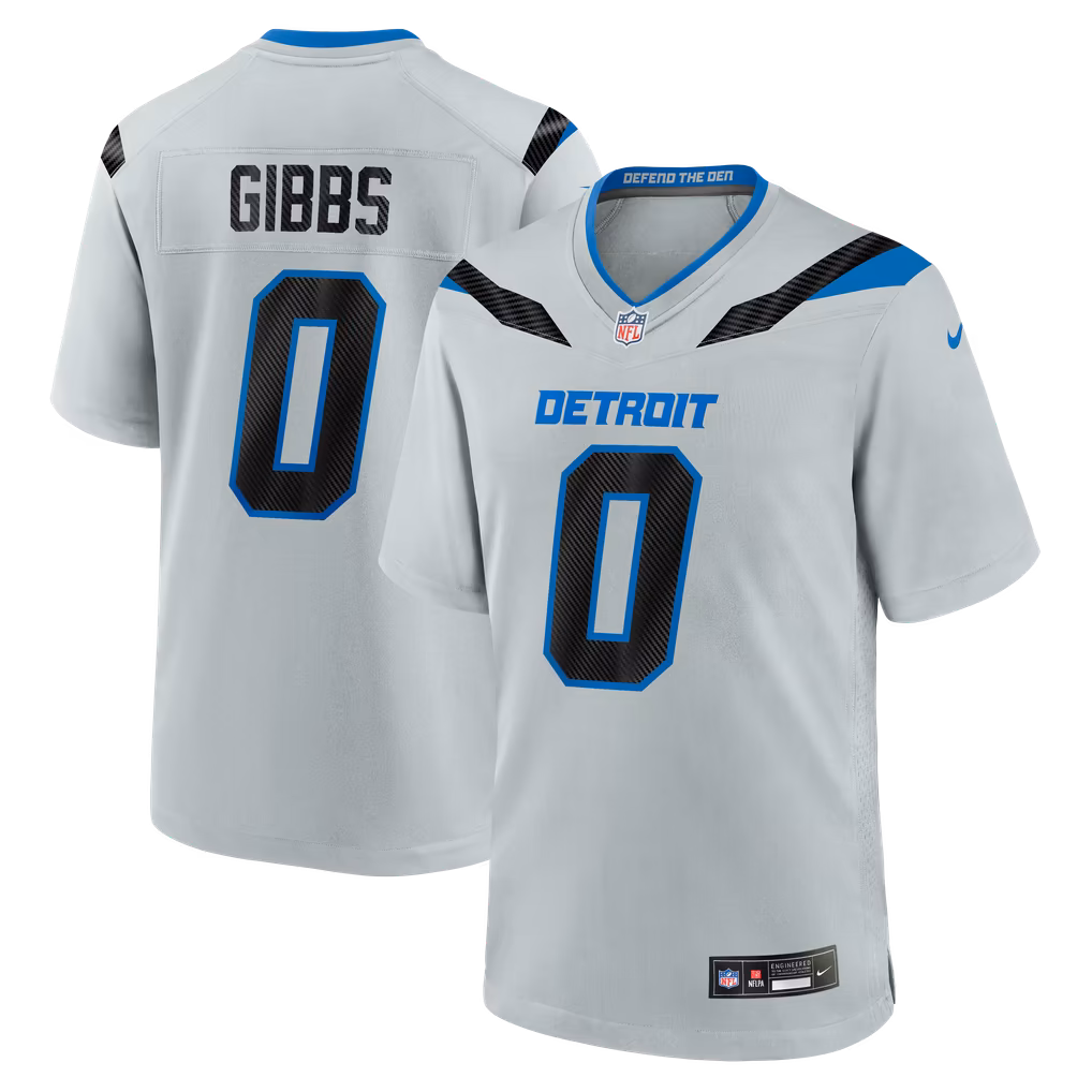 Men's Detroit Lions Jahmyr Gibbs Nike Silver 2026 Rivalries Collection Game Jersey - Ujersey