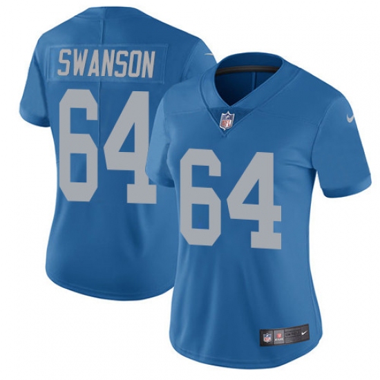 Women's Nike Detroit Lions #64 Travis Swanson Limited Blue Alternate Vapor Untouchable NFL Jersey - Ujersey