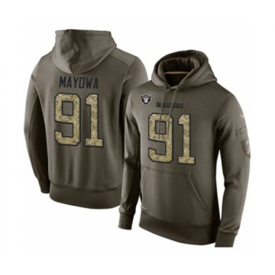 Football Men's Oakland Raiders #91 Benson Mayowa Green Salute To Service Pullover Hoodie - Ujersey