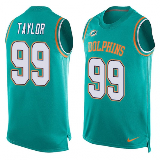Men's Nike Miami Dolphins #99 Jason Taylor Limited Aqua Green Player Name & Number Tank Top NFL Jersey