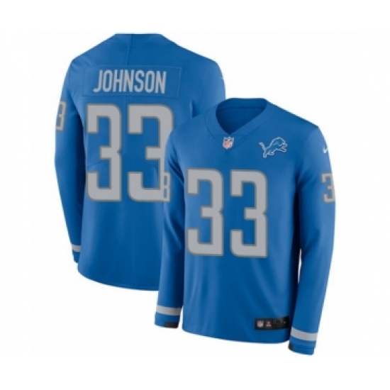 Men's Nike Detroit Lions #33 Kerryon Johnson Limited Blue Therma Long Sleeve NFL Jersey - Ujersey