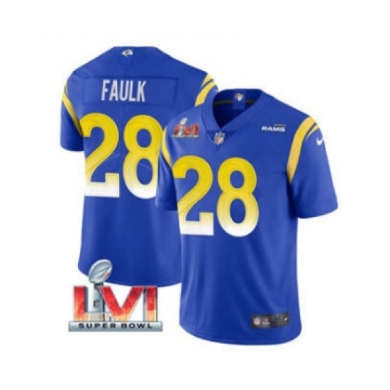 Men's Los Angeles Rams #28 Marshall Faulk Royal 2022 Super Bowl LVI Vapor Limited Stitched Jersey - Ujersey